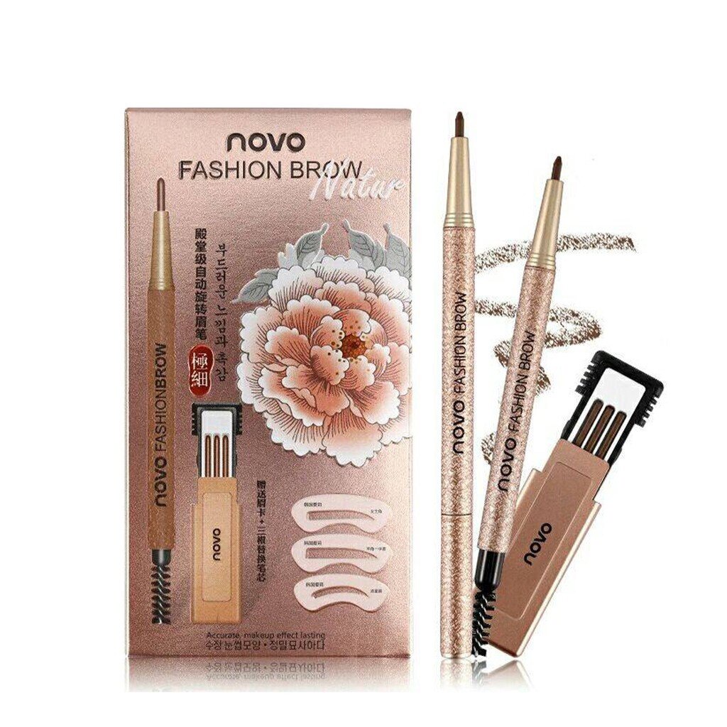 NOVO No.5146 Fashion Brow Nater โนโว ดินสอเขียนคิ้ว แบบหมุน มีแปรงปัดคิ้วในตัวพร้อมไส้ดินสอเปลี่ยน3แท่ง