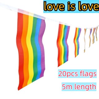 【พร้อมส่ง】ธงประจําเดือน LGBT pride month flag 14x21 ซม. 20 ธง ยาว 5 เมตร สีรุ้ง สําหรับแขวนตกแต่งบาร์ KTV ธงแบนเนอร์ ลายเกย์ สีรุ้ง หลากสี สําหรับตกแต่งเทศกาล