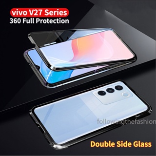 เคสโทรศัพท์มือถือกระจกนิรภัย กรอบโลหะแม่เหล็ก สองด้าน 360 สําหรับ vivo V27 Pro 5G V 27 V27e 2023° เคสแข็ง กันกระแทก แบบเต็มเครื่อง แฟชั่นสําหรับป้องกัน