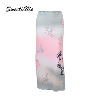 Sweeticme กระโปรงยาว เอวสูง ทรงสลิมฟิต พิมพ์ลาย สีตัดกัน เข้ากับทุกการแต่งกาย แฟชั่นสําหรับสตรี 2023