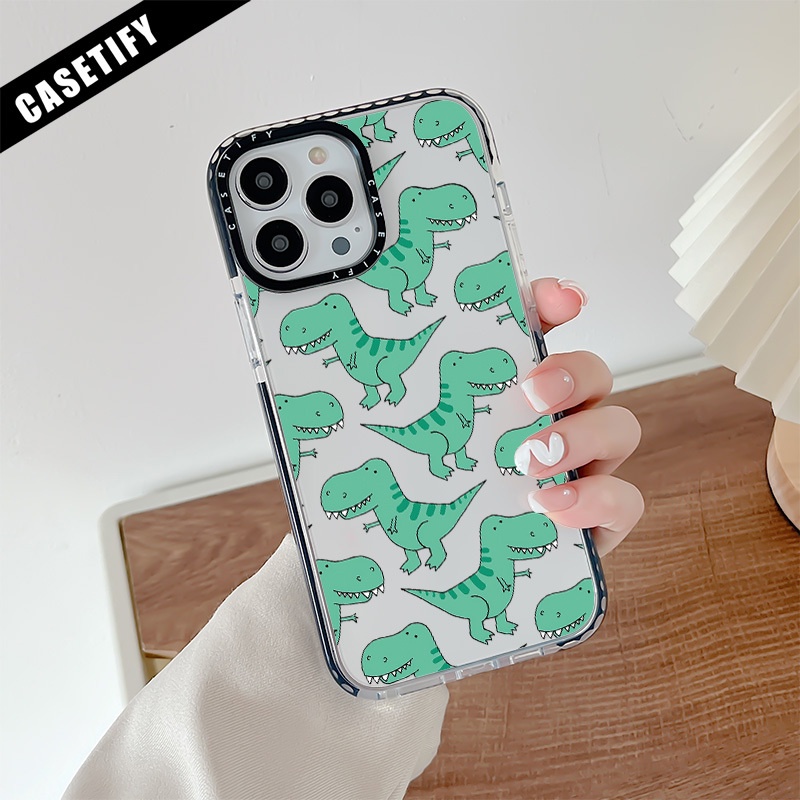 CASETIFY สําหรับ IPhone 11 14 Pro Max 12 13 Mini น่ารักการ์ตูนไดโนเสาร์สีเขียวซิลิโคนนุ่มปลอก XS X X