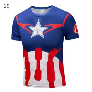 เสื้อยืดแขนสั้น ระบายอากาศ แบบแห้งเร็ว ลาย Marvel Captain America แฟชั่นฤดูร้อน สําหรับผู้ชาย