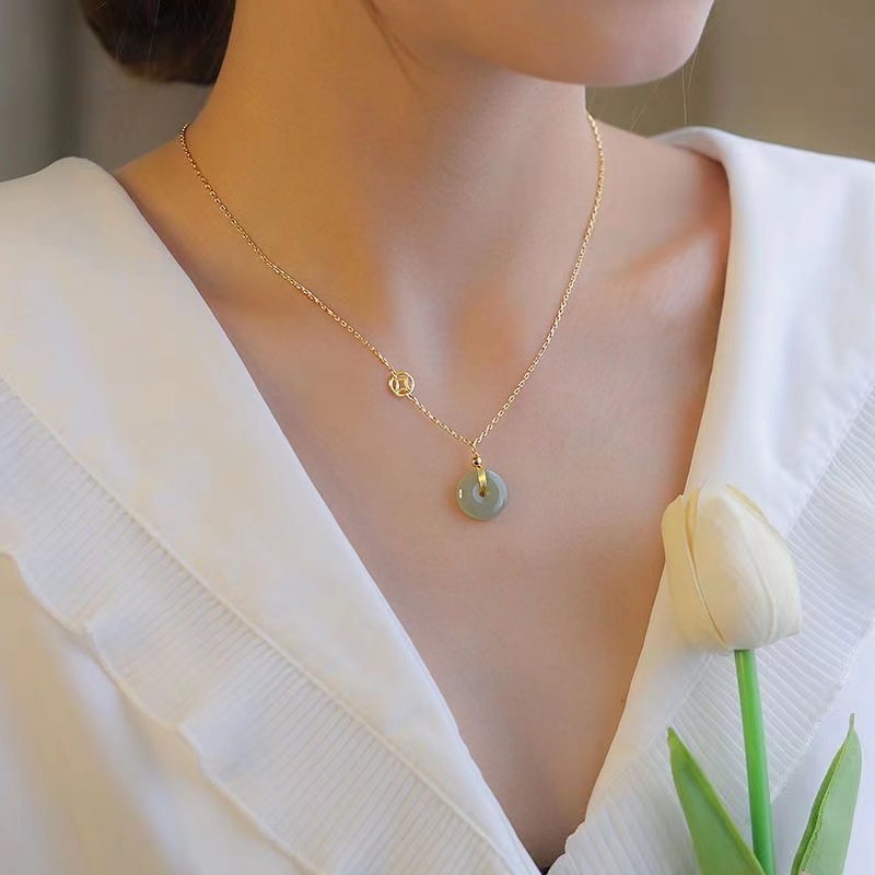 สไตล์จีนปลอดภัยหัวเข็มขัดจี้หยก Clavicle Chain หญิงประณีต Elegant All-Match สร้อยคอเครื่องประดับของขวัญ Must-Have - รูปที่ 3