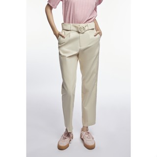 EP กางเกงทรงสกินนี่แต่งเข็มขัดผ้า ผู้หญิง สีงาช้าง | Skinny Leg Trousers with Fabric Belt | 4671