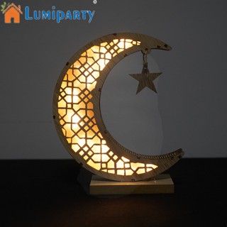 Lumiparty จี้แผ่นไม้ รูปดวงจันทร์ ดาว รอมฎอน มุสลิม พร้อมไฟ LED สําหรับตกแต่งบ้าน