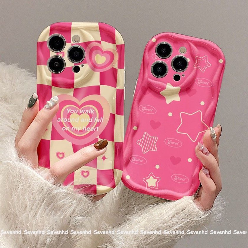 เคสโทรศัพท์มือถือ ลายการ์ตูนหัวใจน่ารัก สีชมพู สําหรับ IPhone 15 14 13 12 11 Pro Max 8 7 6 6s Plus X Xr Xs Max SE 2020