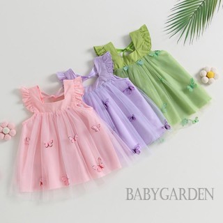 Babygarden-6-24 เดือน ชุดเดรส แขนพอง คอสี่เหลี่ยม ลายผีเสื้อ 3D แฟชั่นฤดูร้อน สําหรับเด็กผู้หญิง