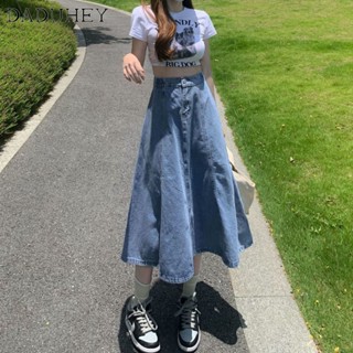 DaDuHey🎈 Denim Skirt Womens Mid-Length Summer Thin 2023 High Waist Slimming Plump Girls Elastic Waist A- line Casual Umbrella Skirt