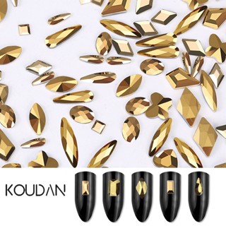 Koudan สติกเกอร์คริสตัล เพชรเทียม พลอยเทียม สีทอง สําหรับตกแต่งเล็บ 100 ชิ้น