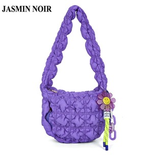 Jasmin NOIR กระเป๋าถือ กระเป๋าสะพายไหล่ ผ้าไนล่อน ลายสก๊อต ดอกไม้ ขนาดเล็ก สําหรับสตรี