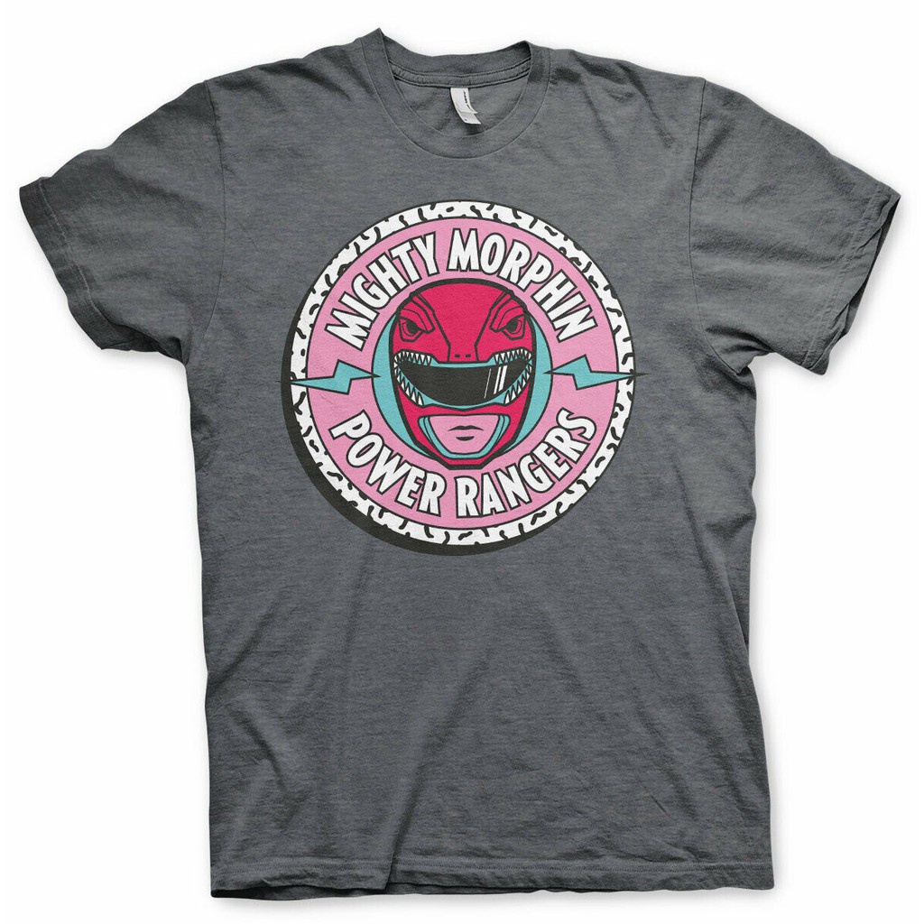 Mighty Morphin Power Rangers Red Ranger Helmet Official Grey Mens T-shirt top tee