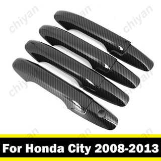 สติกเกอร์คาร์บอนไฟเบอร์ ABS ติดมือจับประตูรถยนต์ สําหรับ Honda City 2008-2013 8 ชิ้น