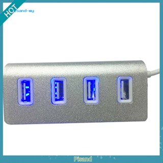 Pisand อะแดปเตอร์แยกฮับ USB 2.0 LED 4 พอร์ต อะลูมิเนียม พร้อมสายเคเบิล สําหรับ Macbook แล็ปท็อป