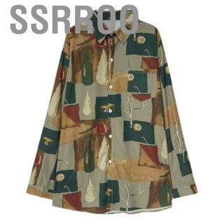 Ssrroo Shirt Top  Elastic Shirt Retro Oil Painting Pattern Stylish  for Shopping