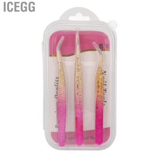 Icegg Nail Art Tweezer Set  Straight Manicure Rhinestone Rust Proof Stainless Steel for Lash Extension