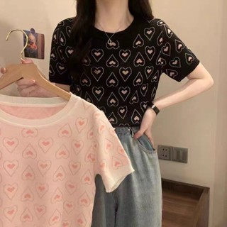 Shein🔥 เสื้อไหมพรมแขนสั้น ลายเก๋ๆ  เสื้อไหมพรมคอกลม สีพาสเทลน่ารักเกาหลีมาก 96325