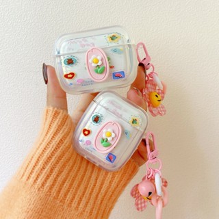 เคสหูฟัง ลายดอกไม้น่ารัก 3D พร้อมพวงกุญแจ อุปกรณ์เสริม สําหรับ Apple AirPods 1 2 3 Pro 3