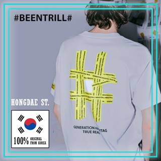 📦พร้อมส่ง Beentrill - ของแท้ 100% - ใหม่ เสื้อยืดแขนสั้น ลาย Taping Hashtag Overfit สีขาว T-shirt