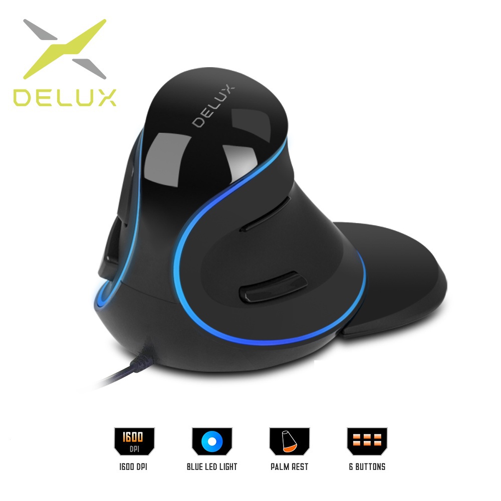 Delux สีสัน M618Plus Ergonomic เมาส์แบบมีสายแนวตั้งพร้อมที่วางฝ่ามือ Office Anti-Mouse Hand Mouse