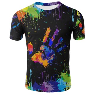 ใหม่ เสื้อยืดลําลอง แขนสั้น พิมพ์ลายกราฟฟิตี้หมึกกระเด็น 3D สไตล์ฮิปฮอป สําหรับเด็กผู้ชาย และผู้หญิง 2023