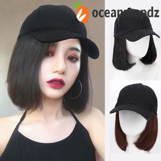 OCEANMAPDZ หมวกเบสบอล วิกผมบ๊อบ วิกผมบ๊อบ สีน้ําตาล คุณภาพสูง นุ่ม สังเคราะห์ ต่อผม หญิง ทนความร้อน ไฟเบอร์ สาว สีดํา สีขาว หมวกวิกผม