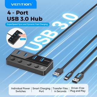 Vention 5 in 1 ฮับ USB 3.0 พร้อมสวิตช์ไฟ 5Gbps พอร์ตชาร์จ USB-C