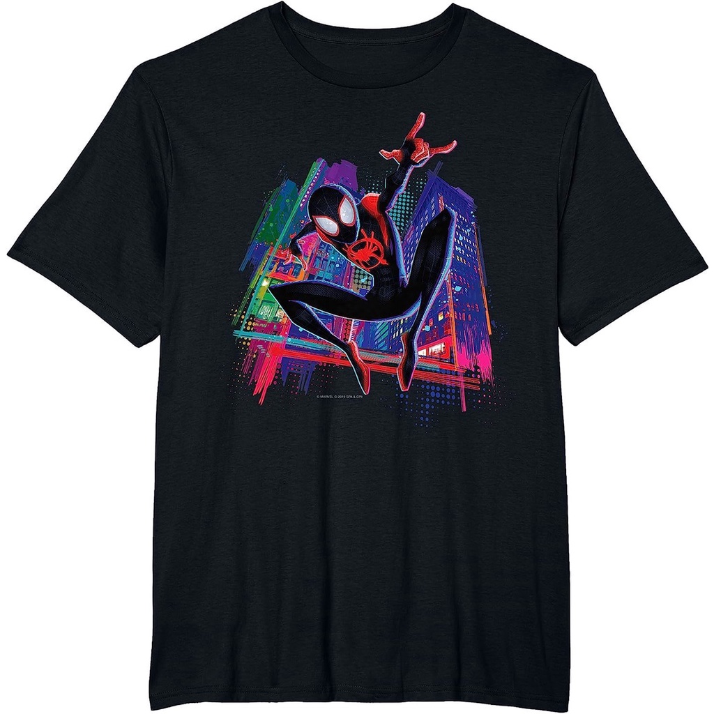 เสื้อยืด พิมพ์ลาย Spider-Man Miles Morales Graffiti City สีดํา
