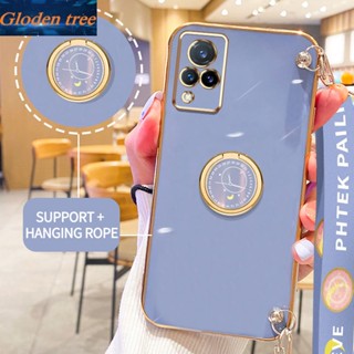 เคสโทรศัพท์มือถือ ลายต้นไม้ Gloden พร้อมขาตั้ง และสายคล้อง สําหรับ Vivo V21 4G 5G V21E 4G Y73 2021