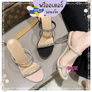 BT22 รองเท้าส้นสูง 2.5 / 4 นิ้ว 35-42 รองเท้าส้นสูง คาดสายแต่งเพชร รองเท้าใส รองเท้าผู้หญิง ลด 50% pre order 0305