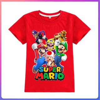 เสื้อยืดลําลอง ผ้าฝ้าย แขนสั้น พิมพ์ลาย Super Mario แฟชั่นฤดูร้อน สําหรับเด็กผู้ชาย และเด็กผู้หญิง