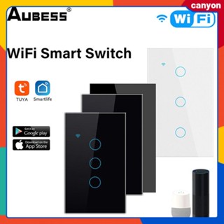 1/2/3/4gang Tuya Wifi Smart Switch แผงสัมผัสกระจกนิรภัย Capacitive Touch Sense Smart App รีโมทคอนโทรล Hand-free Voice Control canyon