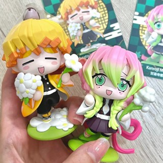 【ของแท้】POPMART ตุ๊กตาฟิกเกอร์ Demon Slayer Brith Flower Series Blind Box เครื่องประดับ ของขวัญ