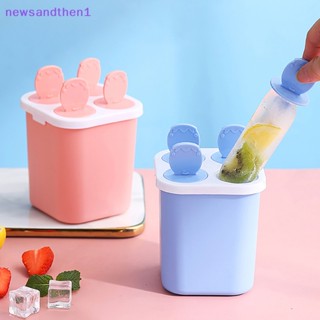 Newsandthen1 แม่พิมพ์ไอศกรีม 4 หลุม 1 ชิ้น DIY กล่องน้ําแข็งโฮมเมด พร้อมแท่งพลาสติก ไอศกรีม อาหารเด็ก อุปกรณ์ครัวที่ดี