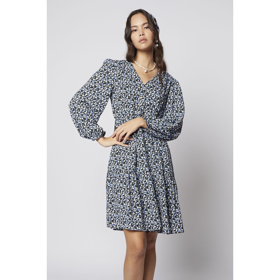 EP เดรสแขนยาวพิมพ์ลายดอกไม้ ผู้หญิง | Floral Print Dress | 00841