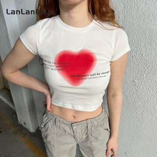 Lanlanlolo เสื้อยืดคอกลม แขนสั้น พิมพ์ลาย เรียบง่าย สําหรับผู้หญิง 2023