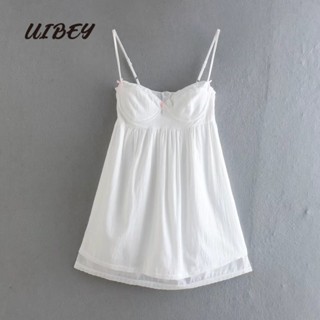 Uibey ขายส่ง ชุดเดรสสายเดี่ยว ลูกไม้ สีขาว เซ็กซี่ 9529