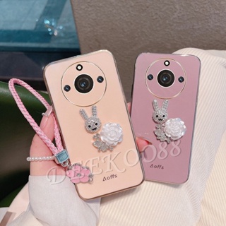 เคสป้องกันโทรศัพท์มือถือ แบบนิ่ม ลายกระต่ายน่ารัก มีสายคล้อง สําหรับ Realme 11 10 Pro+ Pro 5G Coca-Cola Edition 9i C53 C55 C35 C33 NFC 4G Plus