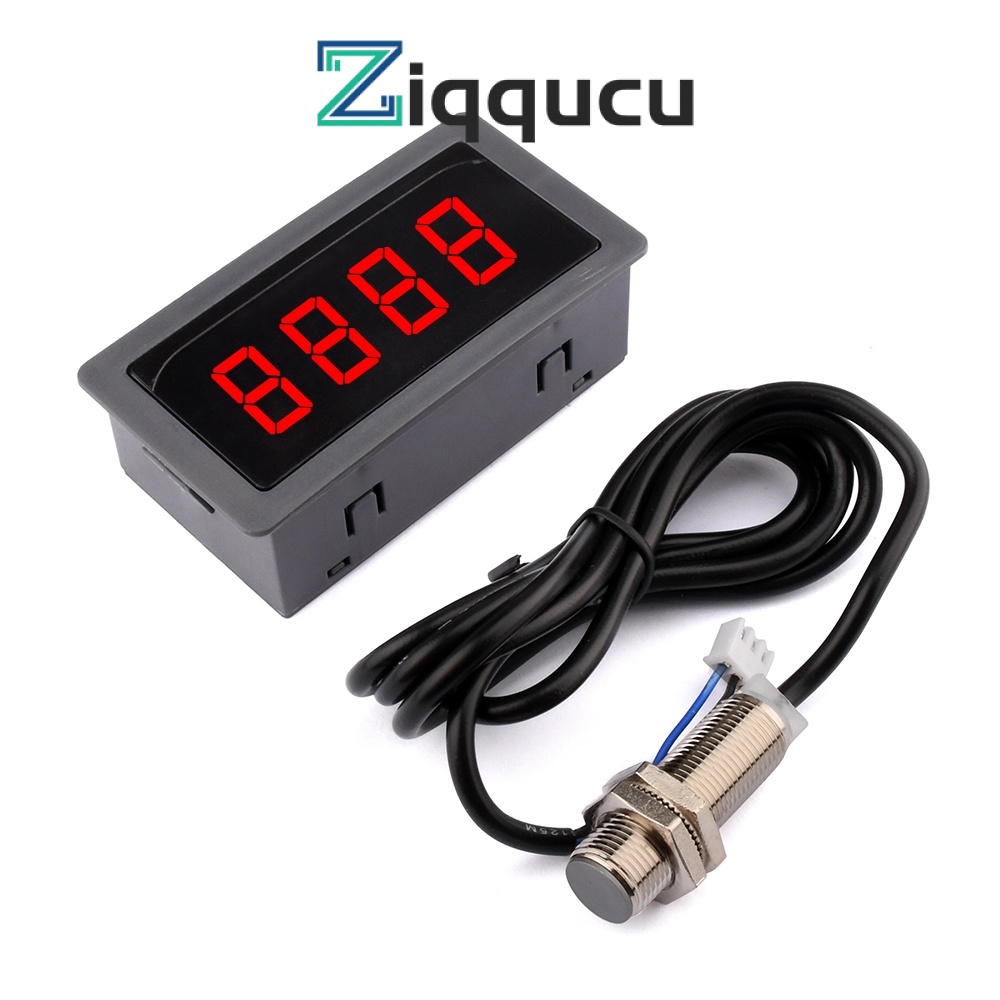 Ziqqucu เครื่องวัดความเร็วรอบเครื่องยนต์ดิจิทัล 4 LED สีแดง RPM พร้อมสวิตช์แม่เหล็ก NPN สําหรับสายพานลําเลียงเครื่องกลึง