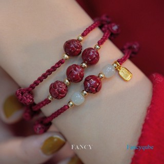 Fancy สร้อยข้อมือเชือก จี้รูปดอกบัวธรรมชาติ สีแดง แฟชั่น