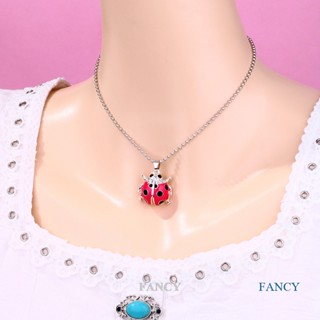 Fancy จี้สร้อยคอยาว รูปแมลงเต่าทอง ประดับคริสตัล สีแดง สําหรับผู้หญิง