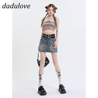 DaDulove💕 New Korean Version of INS Retro Washed Denim Skirt Niche High Waist A- line Skirt Large Size Bag Hip Skirt