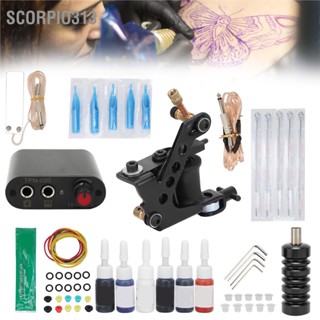 Scorpio313 Complete Tattoo Kit ชุดเครื่องคอยล์สัก Power Supply อุปกรณ์เสริมสัก 90‑265V