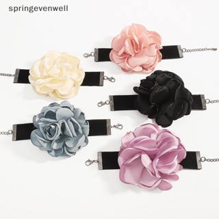 [springevenwell] สร้อยคอโซ่ สร้อยข้อมือ ผ้าลูกไม้ ลายดอกไม้ สไตล์โกธิค สําหรับผู้หญิง พร้อมส่ง