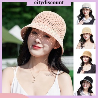 &lt;citydiscount&gt; หมวกถักโครเชต์ ลายทาง เหมาะกับเดินชายหาด แฟชั่นฤดูร้อน สําหรับผู้หญิง