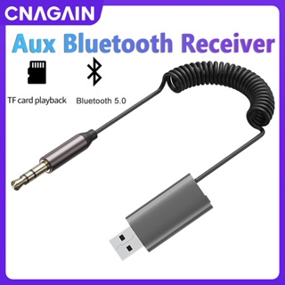 Cnagain อะแดปเตอร์รับสัญญาณเสียงสเตอริโอ บลูทูธ 5.0 ไร้สาย USB เป็นแจ็ค 3.5 มม. AUX ไมโครโฟน แฮนด์ฟรี และช่องเสียบการ์ด TF สําหรับรถยนต์