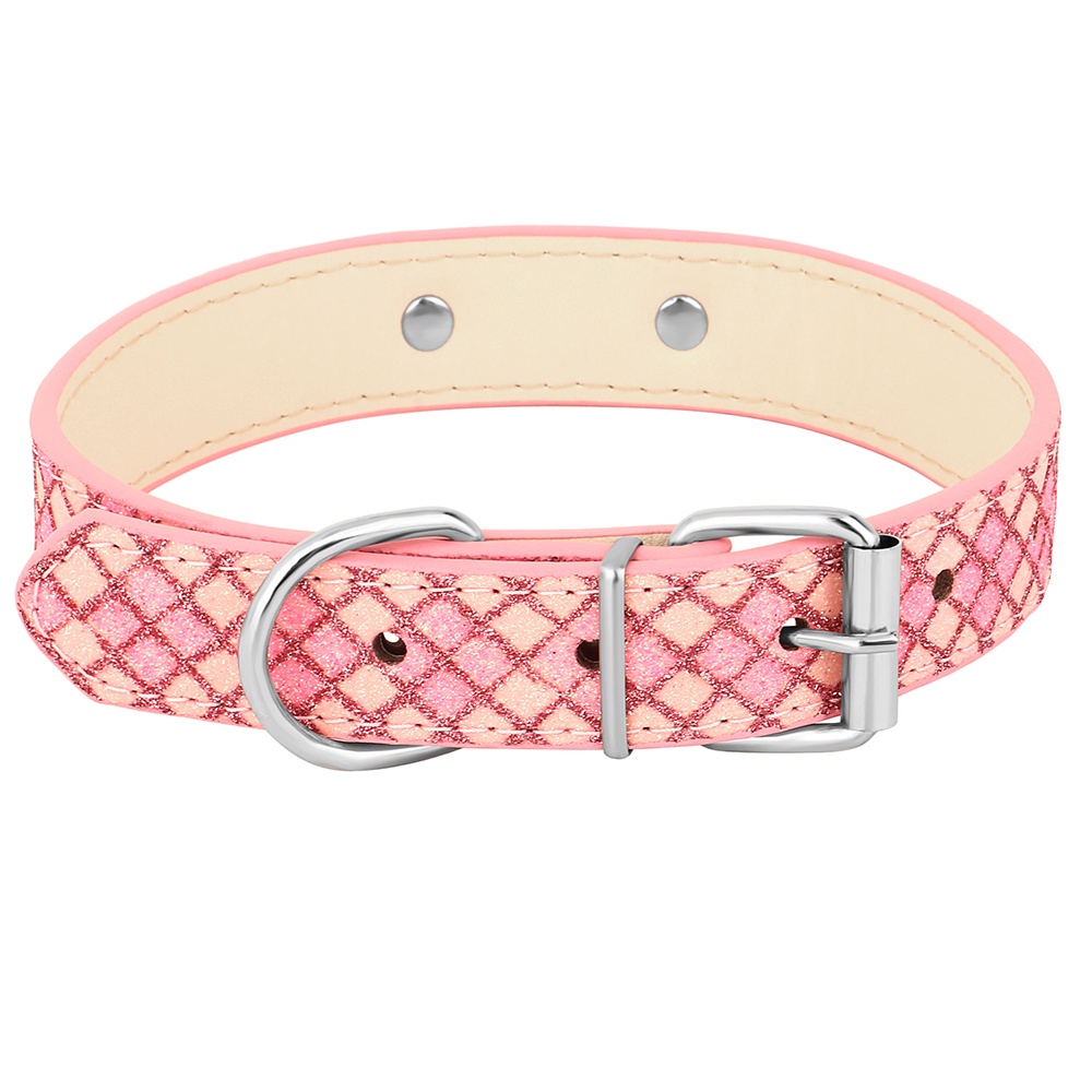ปลอกคอสุนัข หนังนิ่ม ลายสก๊อต แวววาว ขนาดเล็ก กลาง สําหรับสัตว์เลี้ยง สุนัขชิวาวา บูลด็อก - รูปที่ 4