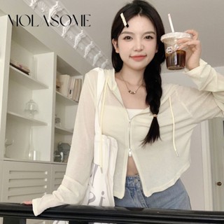 Molasome เสื้อคาร์ดิแกน แขนยาว มีซิป ทรงหลวม ยืดหยุ่นสูง สีพื้น สําหรับผู้หญิง 2023