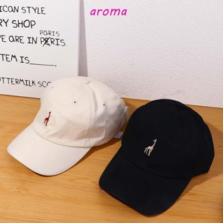 Aroma หมวกเบสบอลลําลอง ผ้าฝ้าย ปักลายยีราฟ กันแดด แฟชั่นสําหรับผู้ชาย และผู้หญิง