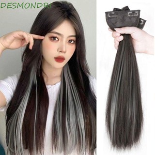 Desmondri แผ่นผมตรง สีดํา ผู้หญิง เครื่องประดับผม ต่อผม หญิง ทนความร้อน ไฟเบอร์ เพิ่มวอลลุ่มผม สีเทา สีฟ้า ไฮไลท์วิกผมด้านบน ด้านข้าง คลุมผมชิ้น