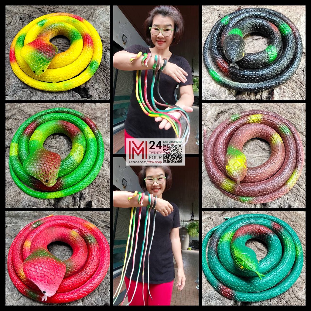(1 ตัว) ยาว 70 ซ.ม. งูปลอม งูยาง งูไล่นก สัตว์ปลอม ฮาโลวีน toy fake rubber snake halloween m24